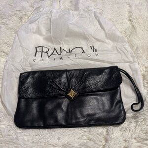 Franchi Collection Black Leather Clutch with Gold Stud Accent Bag Purse NWT